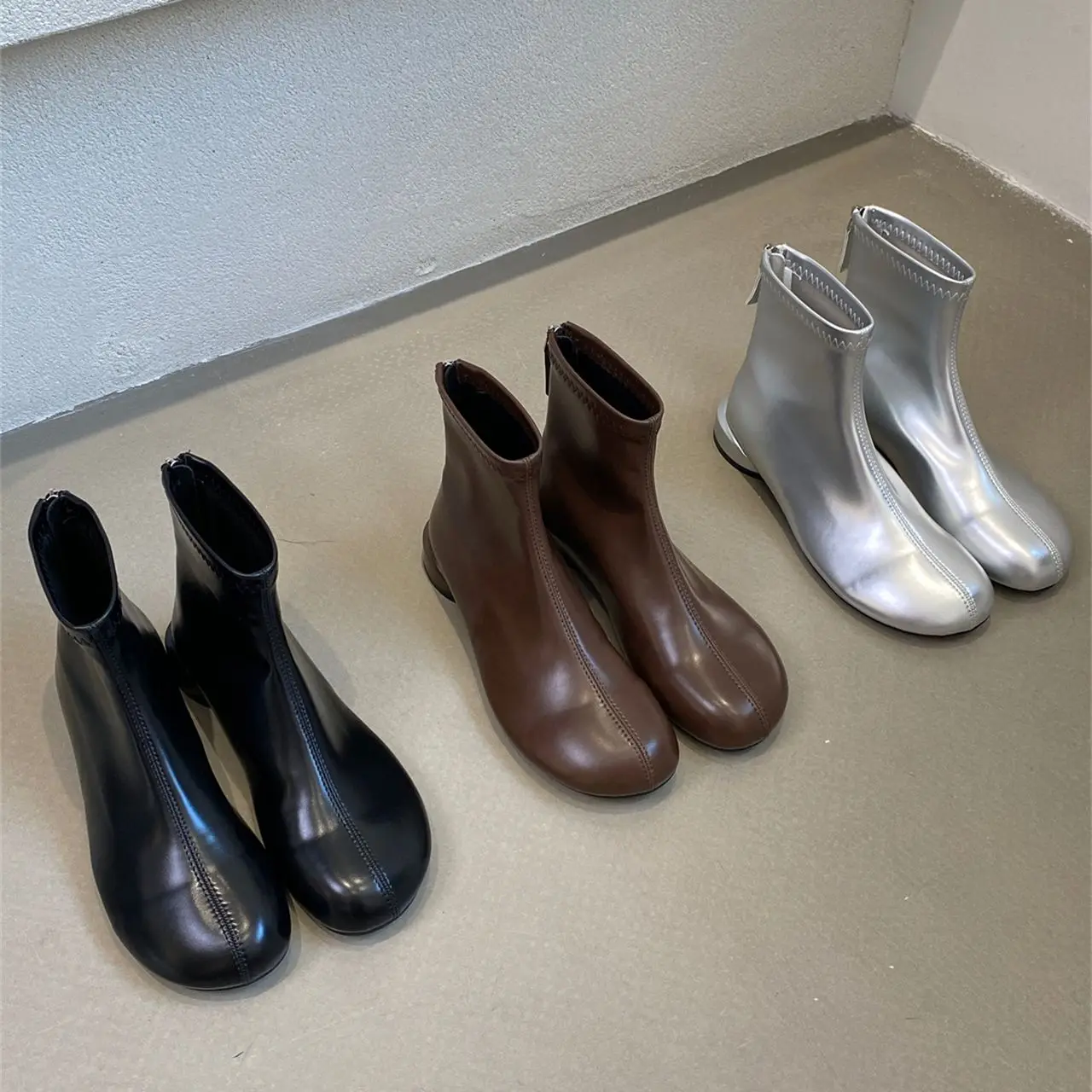

Bailamos Round Toe Woman Ankle Stretch Boots Fashion Zippers Western Footwear Ladies Short Boots Flats With Shoes Mujer