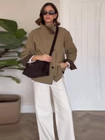 Veste double face à carreaux pour femme, col montant, simple boutonnage, élégante, coupe ample, chic et décontractée pour le printemps 3