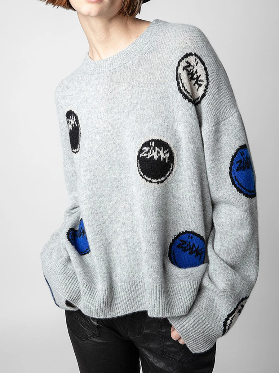 

Artistic Jacquard Sweater 2023 Winter Women Round Neck Long Sleeve Fashion Pullover Female Casual Streetwear Sweaters Jumper