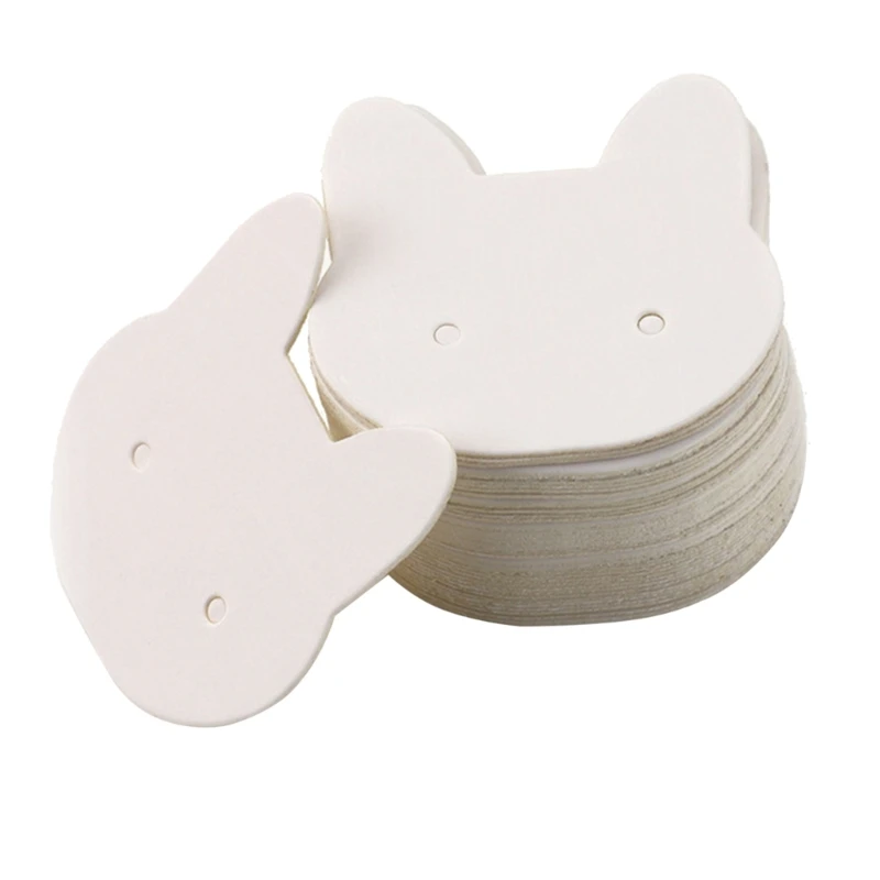 50xCat Ear Stud Display Cards Kraft Paper Earring Card Earrings Packaging Card Paper DIY Blank Jewelry Card Tags Holder