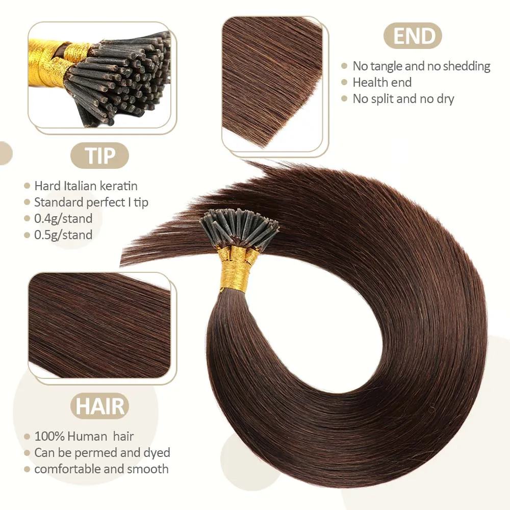 I Tip Hair Extension Straight Human Hair Extension 100pcs/Set Capsule Keratin Natural Fusion Human 16-24in 40/50g