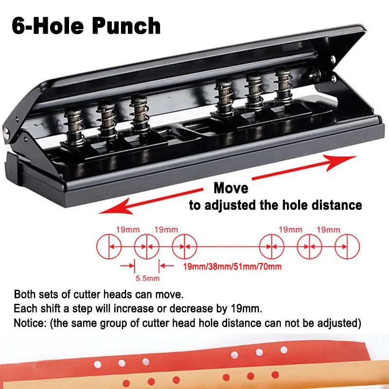 Adjustable Metal 6 Hole Punch Loose Leaf Puncher For A3 A4 A5 B4 B5 Paper  Cutter Puncher School Office Binding Stationery - AliExpress