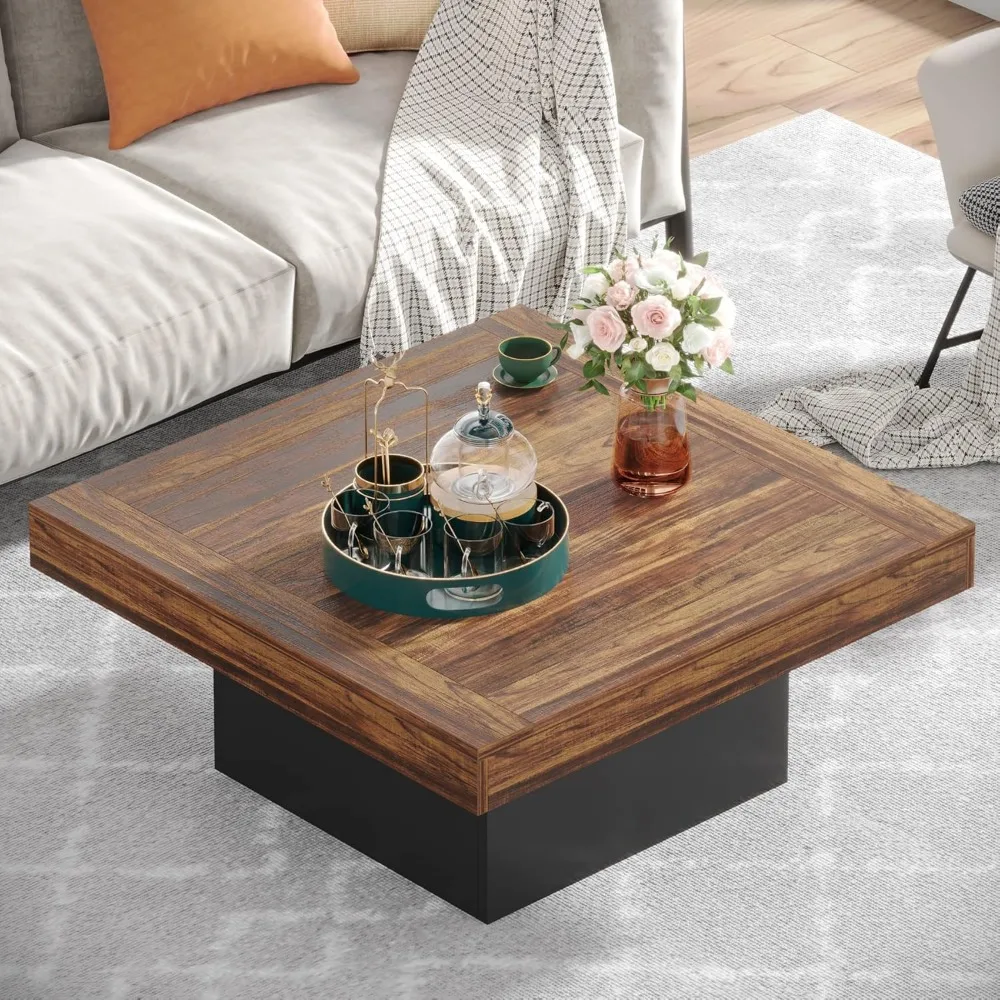 Coffee Table Square LED Coffee Table Engineered Wood Low Coffee Table 5