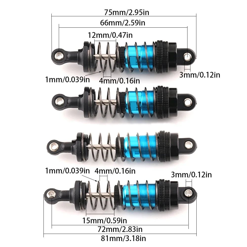 RCダンパーショックアブソーバー For Traxxas For TRX-4M 1/18 4Pcs
