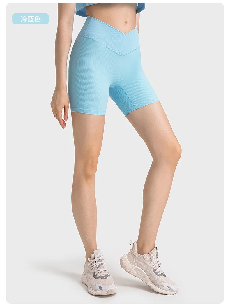 Women Ribbed Fabric Yoga Fitness Shorts Women Cross High Waist Gym Shorts Workout Running Gym Tights Sporty Shorts