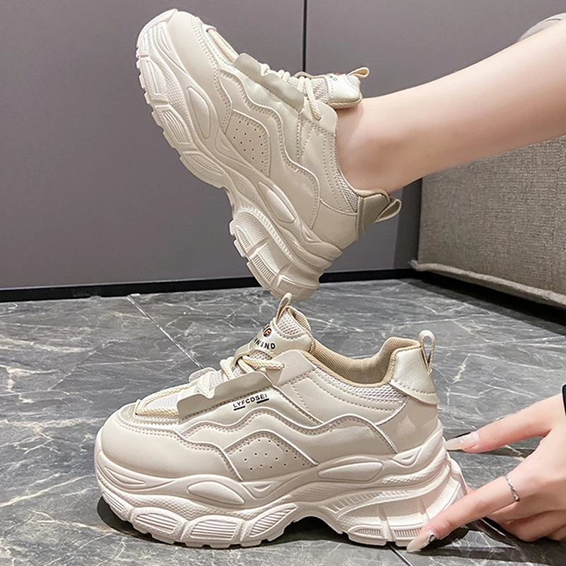 Trendy Women Platform Sneakers 2024 Non-slip for Woman Sport Ladies White Winter Autumn Winter Lace-up Designer Shoe Size 35-40