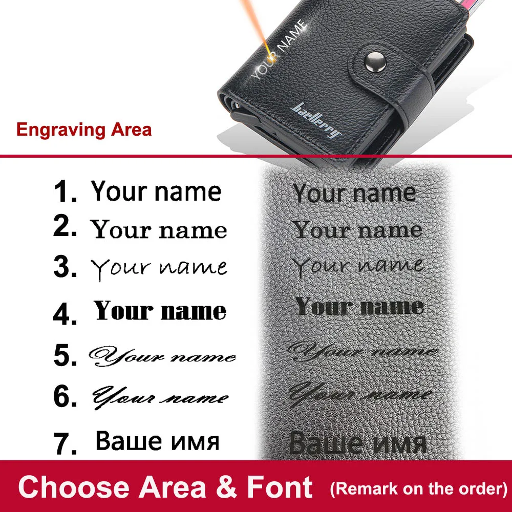 Baellerry New Men RFID Wallets Name Engraving Big Capacity Credit Card Holder Male Purse Quality Card Clip Men's Popup Wallet 3
