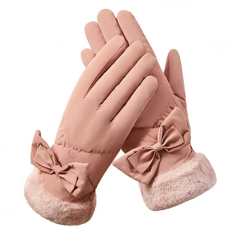 

Motorcycle Gloves Winter Jogging Gloves With Bow Waterproof & Windproof Touch Screen Warm Winter Riding Gloves For Fitness