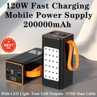 New 200000mAh Power Bank 120W Super Fast Charging for Iphone Xiaomi Laptop LED Light Powerbank Portable External Battery Charger 1