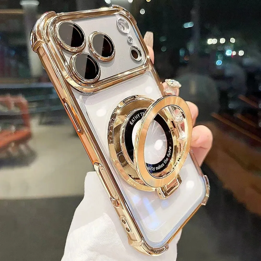 Shockproof Magnetic Bracket Phone Case with Plating Finish