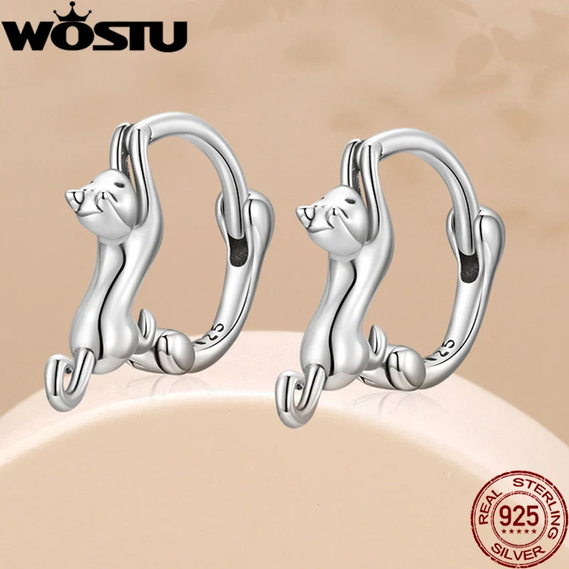 925 Sterling Silver Cat Stud Earrings For Women