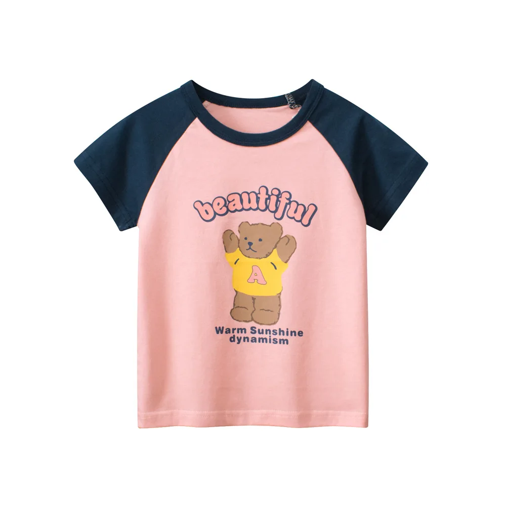 

1-9T Bear Print Girls T Shirt Summer Toddler Kid Clothes Short Sleeve Cotton Infant Tshirt Cute Basic Top Outfit