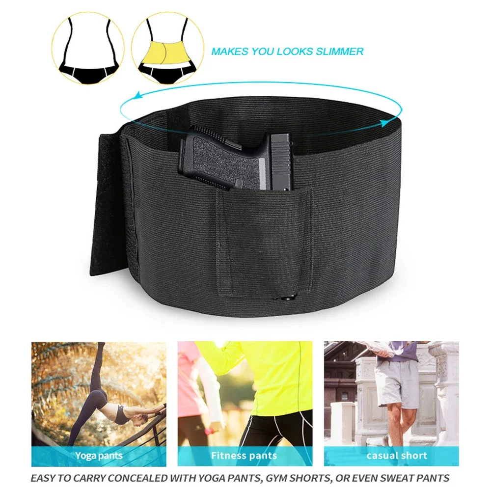 Gun Holster 1PC Tactical Belly Band Concealed Carry Gun Holster Right-hand Universal Invisible Waistband Elastic Waist Pistol Holster