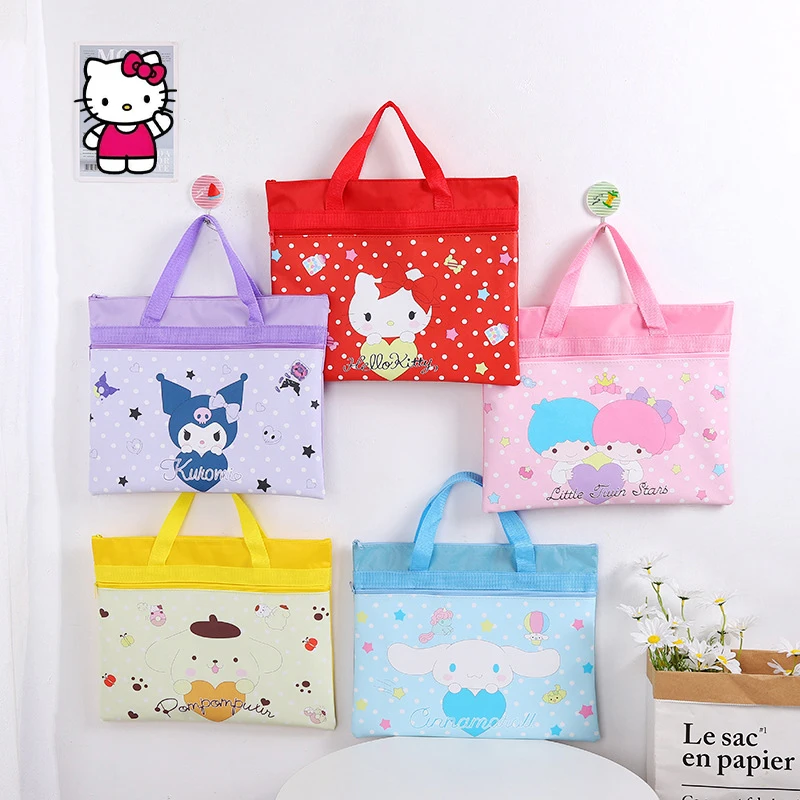 

Anime Sanrio Handbag Hello Kittys Y2K Kuromi Cute Student Book Storage File Bag Tutoring Canvas Bag Baby Toys for Gifts Girls
