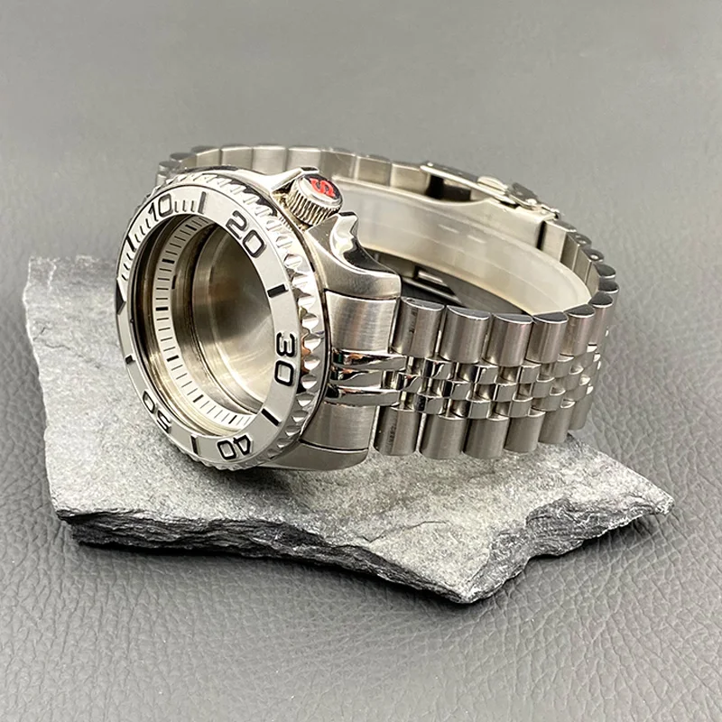 42mm Seiko Silver SKX007 Watch Case Fit for NH35 NH36 Movement Crown at 3.8 SKX007 SRPD Watch Case and 22mm Curved Strap Kits