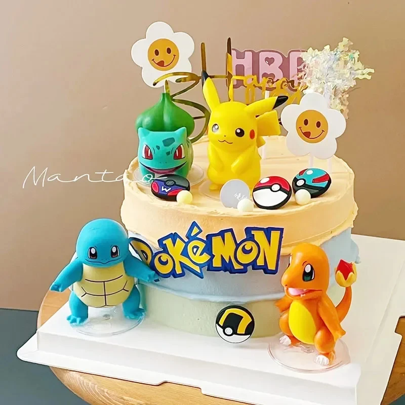 13Pcs/set Pokemon Cake Topper Party Anime Figure Pikachu Happy Birthday Pokemon Cake Decoration Ornaments Supplies Boy Kids Gift pokemon figurines