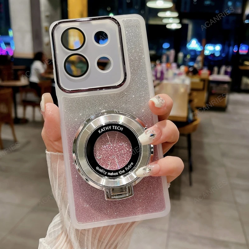 Glitter Silicone Phone Case with Magnetic Bracket Cover