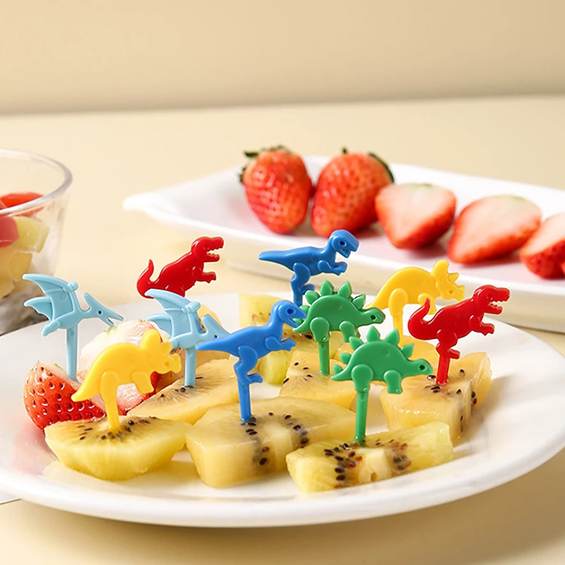 Cartoon Fruit Fork Cute Dinosaur Cupcake Top Decoration Food Appetizer Toothpicks Bento Box Accessories Cocktail Picks 10 Pcs fruit fork food toothpicks food picks expandable fork silicone cooking fork silicone fork portable cutlery silverware set