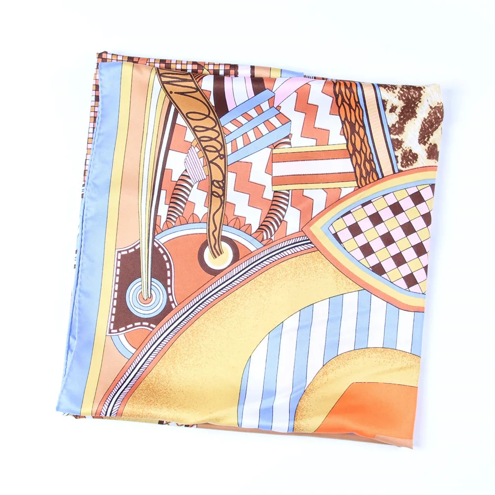 Manuelle Hand Gerollt Twill Seide Schal Frauen Pferd Druck Platz Schals Wraps Echarpes Gekräuselt Worden Foulard Femme Bandana Hijabs 90CM – Detail 9