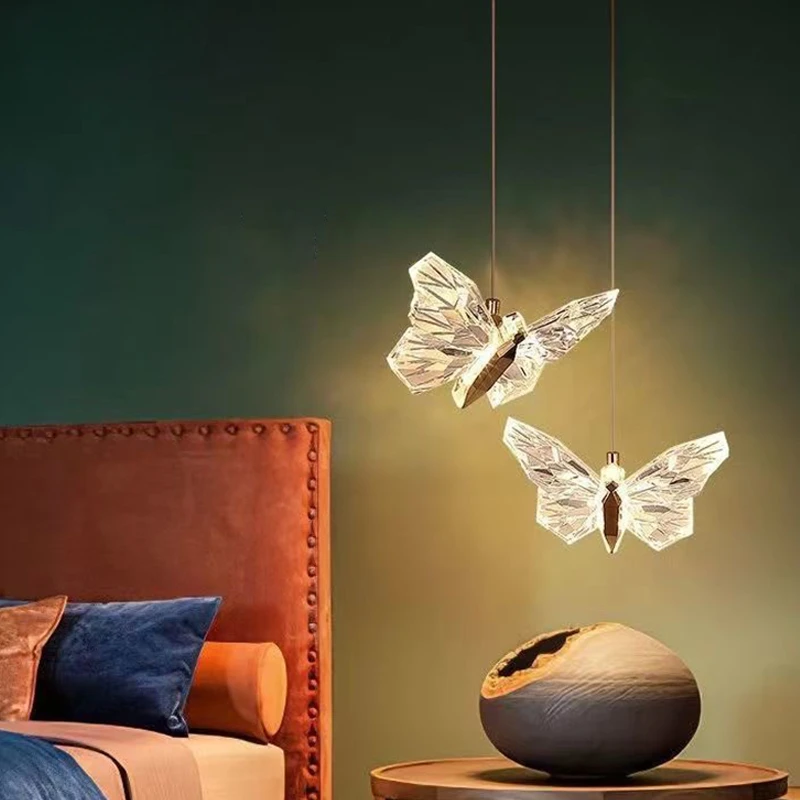 Crystal Butterfly Lamp Nordic Luxury Crystal Staircase Chandelier for Hotel Lobby Butterfly Art Lighting Decoration