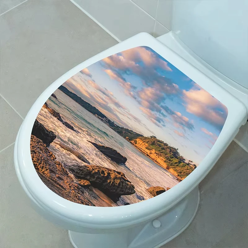 Toilet Seat Wall Sticker Art Wallpaper Bathroom Decals Self-adhesive Removable Toilet Lid Sticker Home Decor Accessories F15
