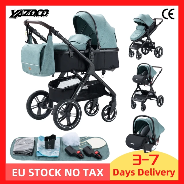 Poussette de voyage portable luxueuse 3 en 1 pour bébé, landau, cadre en aluminium, paysage élevé, nouveau-né 1
