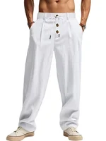 Nouveaux pantalons respirants décontractés en coton et lin pour hommes, pantalons de sport de rue à la mode, pantalons droits amples de plage et d'extérieur 5