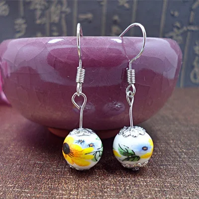 Handmade Porcelain Earring Vintage Ceramic Woman Lady Drop Earrings Dangle Earrings Brincos Femme drop earrings dangle earrings