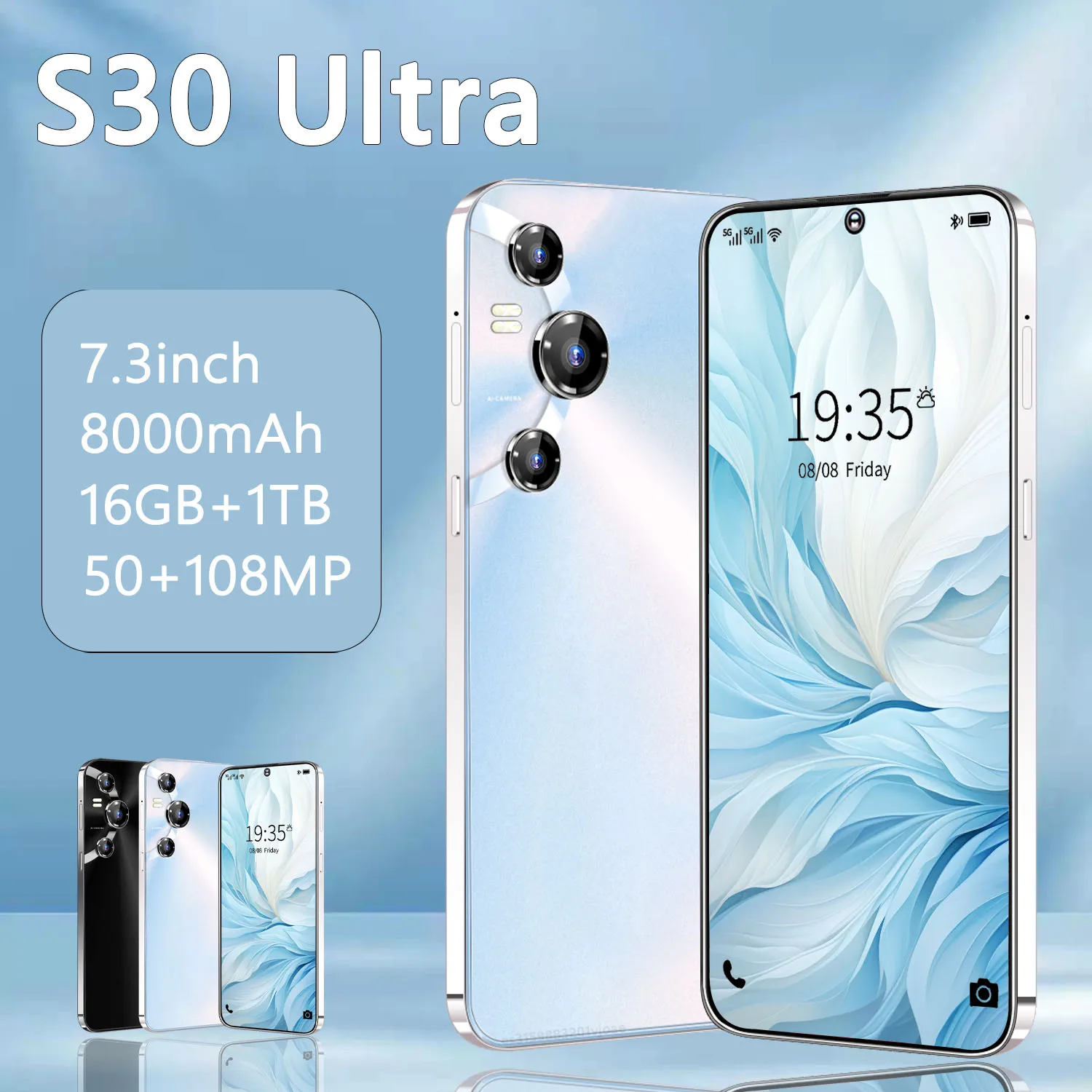 Global S30 Ultra 7.3HD Screen 16GB+1TB telephone 8000Mah Android13 5G smartphone Original Mobile Phone tablet