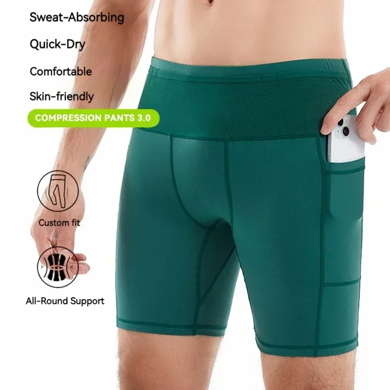 Men Marathon Running Shorts Sports Shorts Sport Shorts Quick Dry Exercise Training Jogging Cycling Fitness Tight Mul-Pockets Compression Shorts 3.0