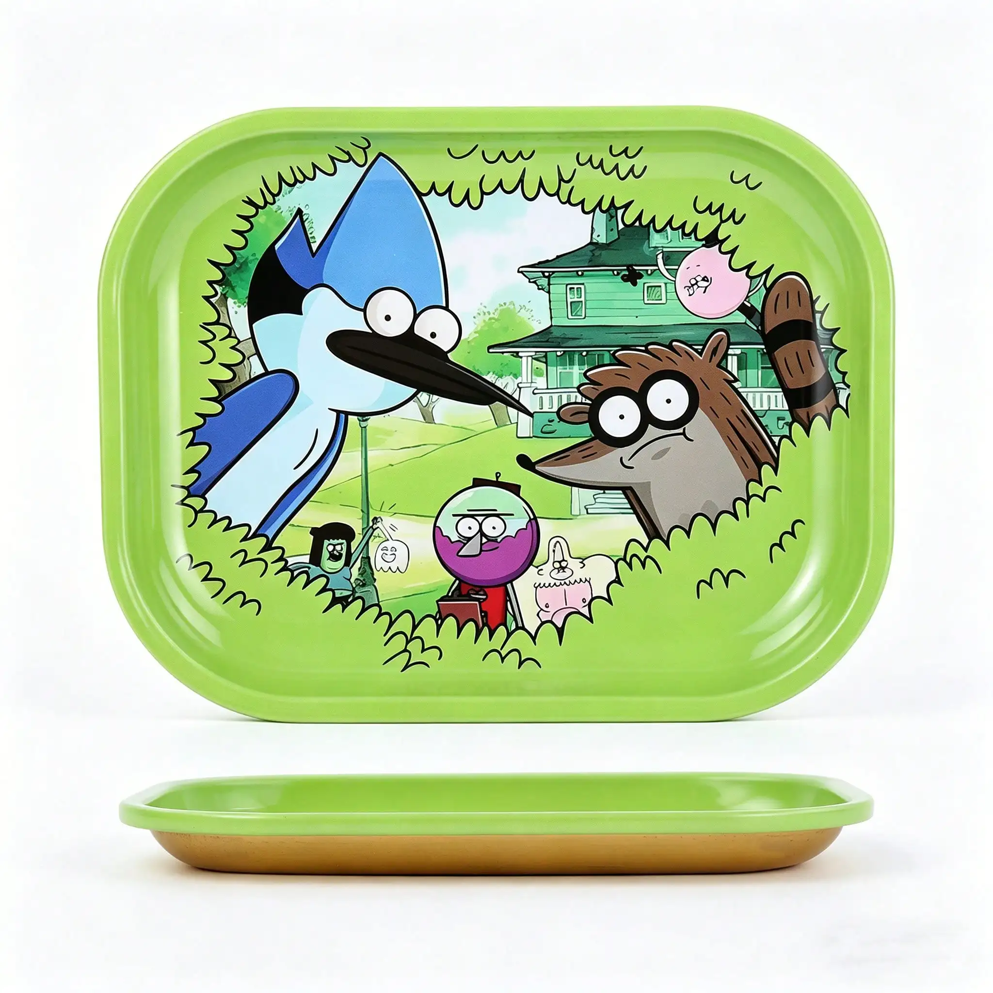 1/2 Pieces Cartoon Bird and Raccoon Metal Rolling Tray and Herb Grinder 4