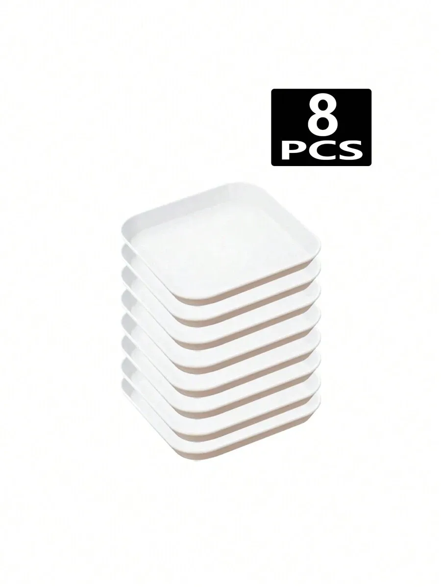 4/8/12pcs White plastic square plate spit bone plate dessert reusable suitable for family camping picnic restaurant