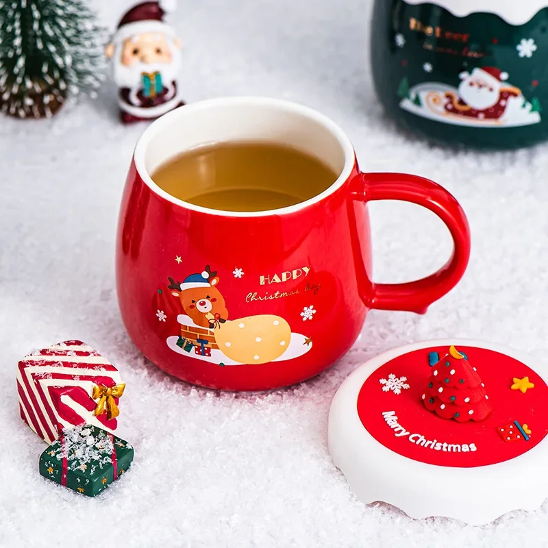 Cute Coffee Layer Glass with Cup Lid for Christmas D Mug Tea Cup Milk Cup  Double