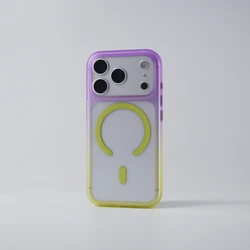 Magnetic Gradient Clear Hard Case with Wireless Charging - iPhone 15 (Purple Yellow)