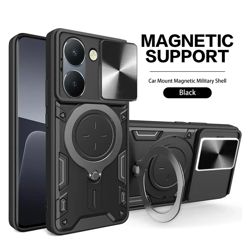 Enhanced Slide Camera Lens Case with Armor Hybrid Metal Ring Back Cover