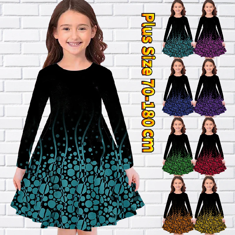 

Little Girl Vintage Knee-length Skirt Print Long Sleeve Skirt Autumn Winter Round Collar Midi Skirt Princess Skirt Midi Skirt