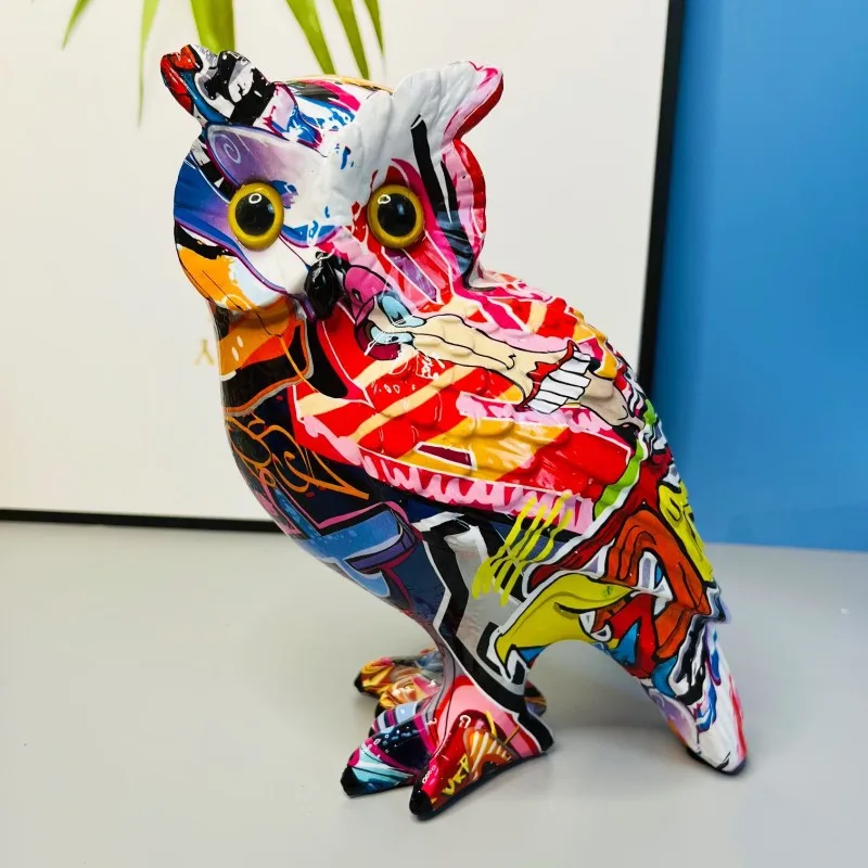Owl Crafts Graffiti Decorations Statue Indoor Home Ornaments Living