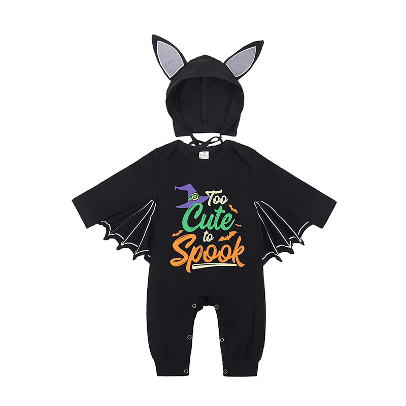 

Umorden 3-24M Infant Baby Boys Girls Halloween Black Bat Costume Cute and Spook Print Outfit Romper Jumpsuit Hat 2pcs Set