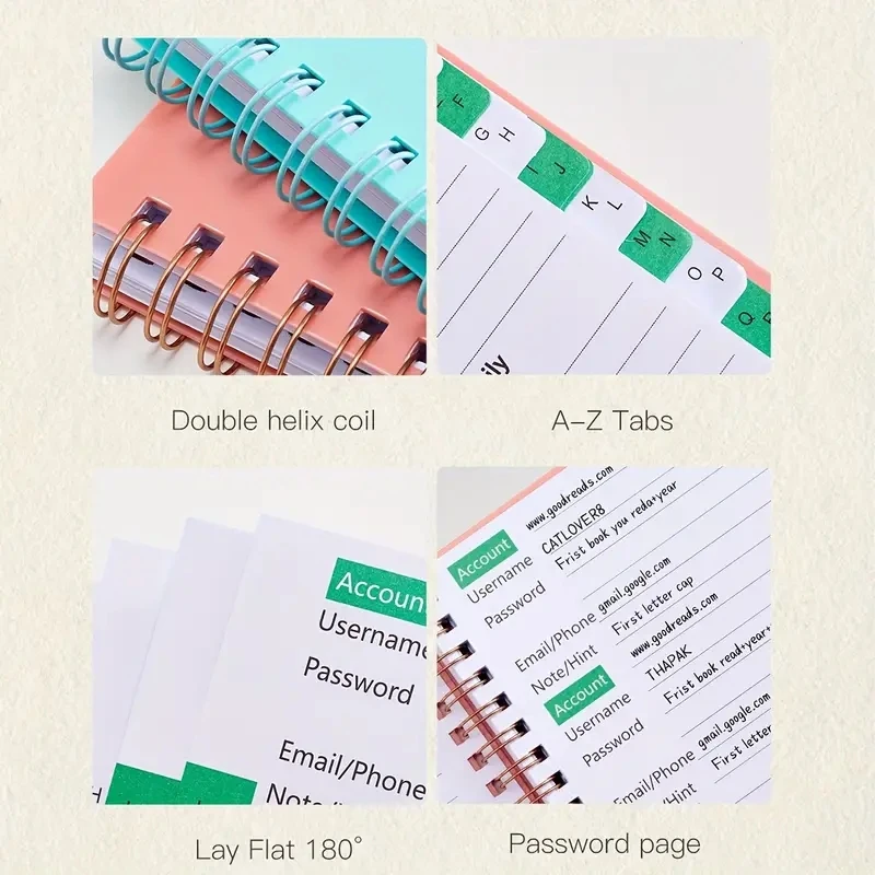A6 MINI Size Spiral Password Keeper Book With Alphabetical Tabs Notebook Notepad Notebooks Writing Pads Office School Supplies 3