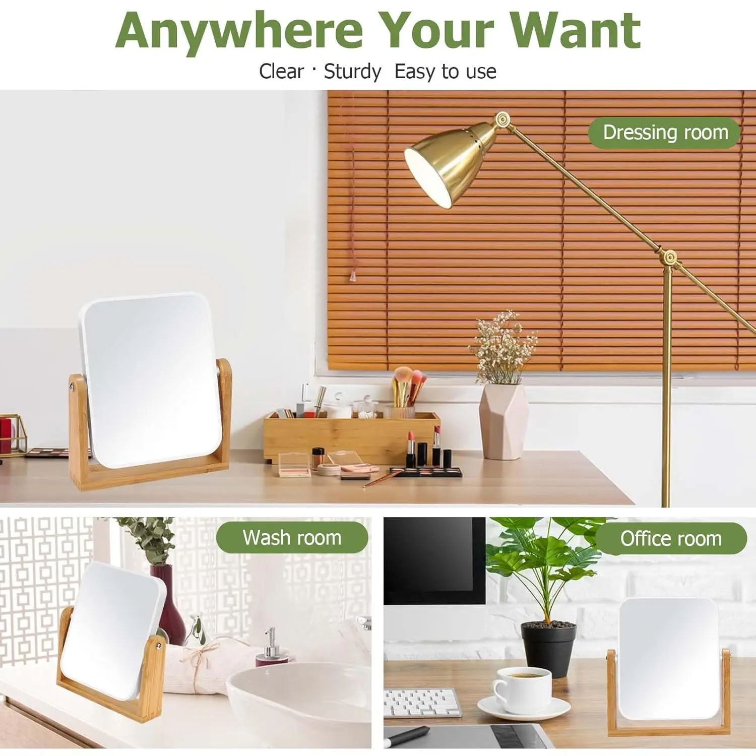 스탠드가 있는 화장대 화장 거울, 1X/3X 배율 양면 회전 조절 가능 휴대용 여행용 화장품 소형 거울