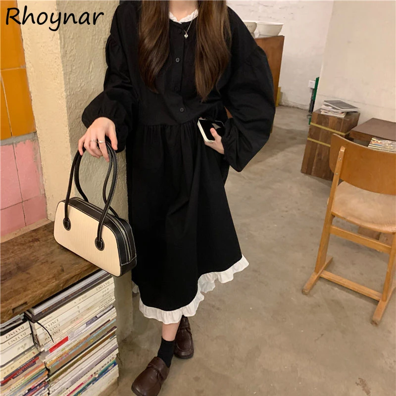 

Dresses Women Spring Sweet Girls College Simple Casual Baggy Prevalent Personality Daily Ulzzang Gentle Long Sleeve Patchwork