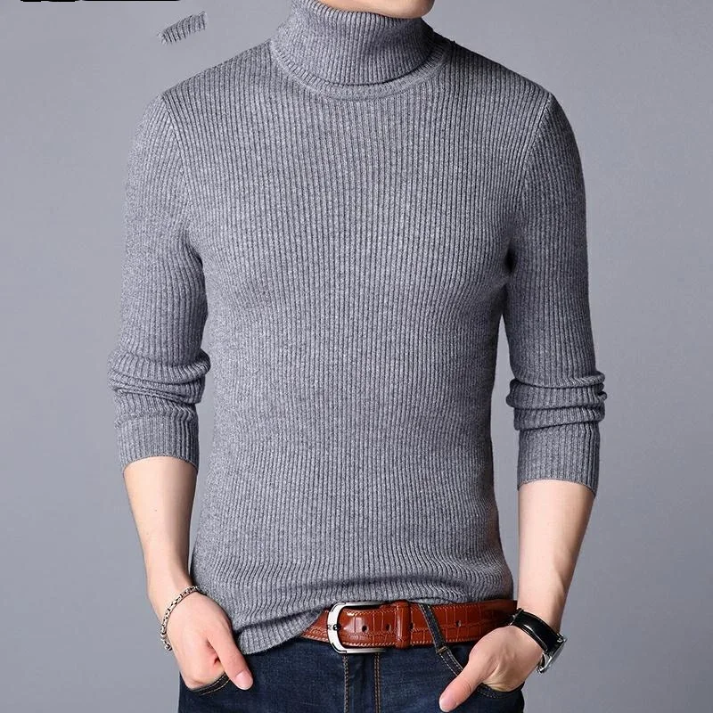

Высококачественный Теплый Новый брендовый вязаный пуловер с высоким воротником зимний однотонный Простой повседневный мужской джемпер модная одежда 2023
