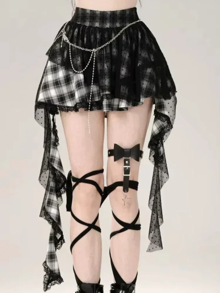2024 Y2K Women's Clothing Punk Style Irregular Plaid Skirt New