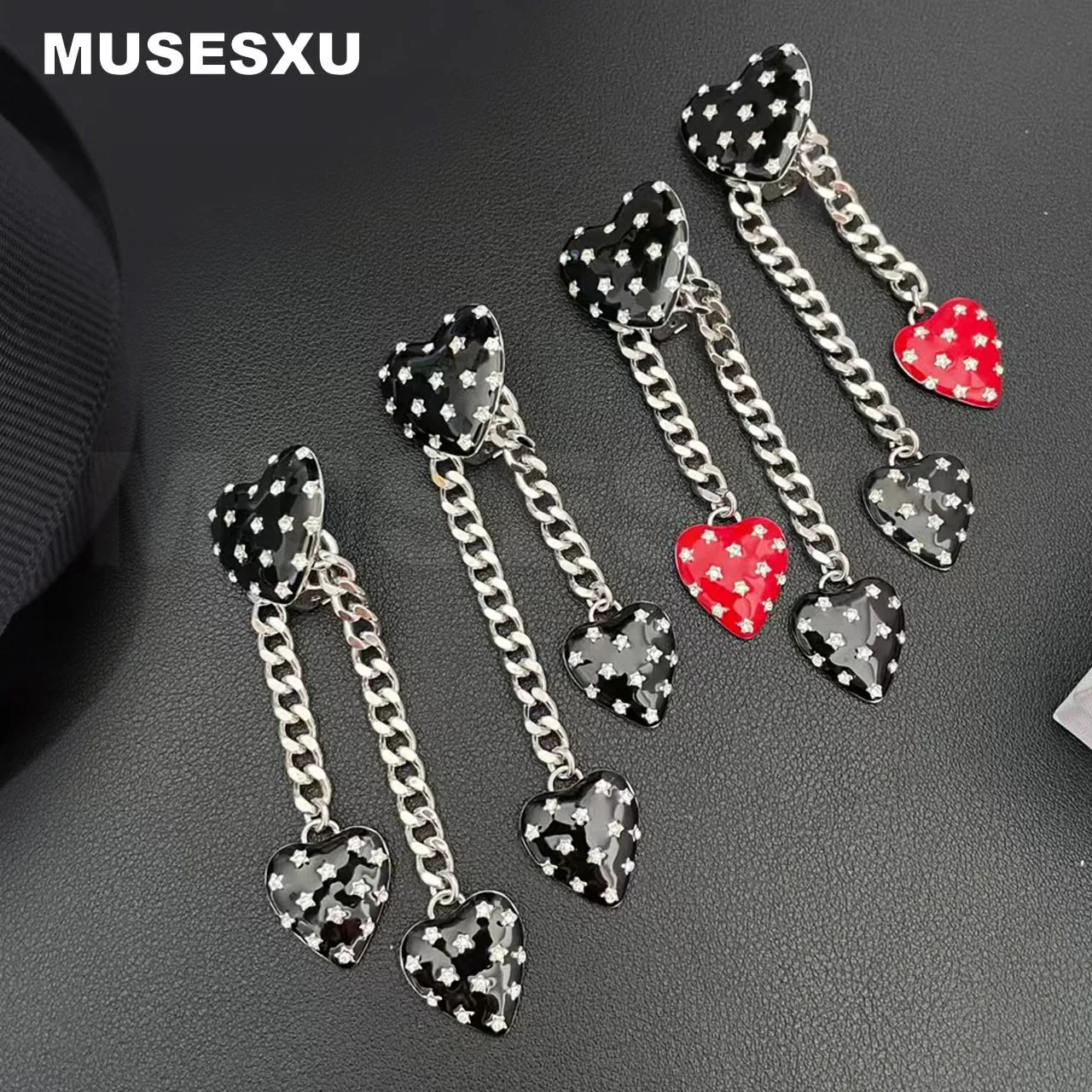 

Jewelry & Accessories New Style Inlay Crystal Ear Clip Enamel Love Tassels Earrings For Women's Party Gift