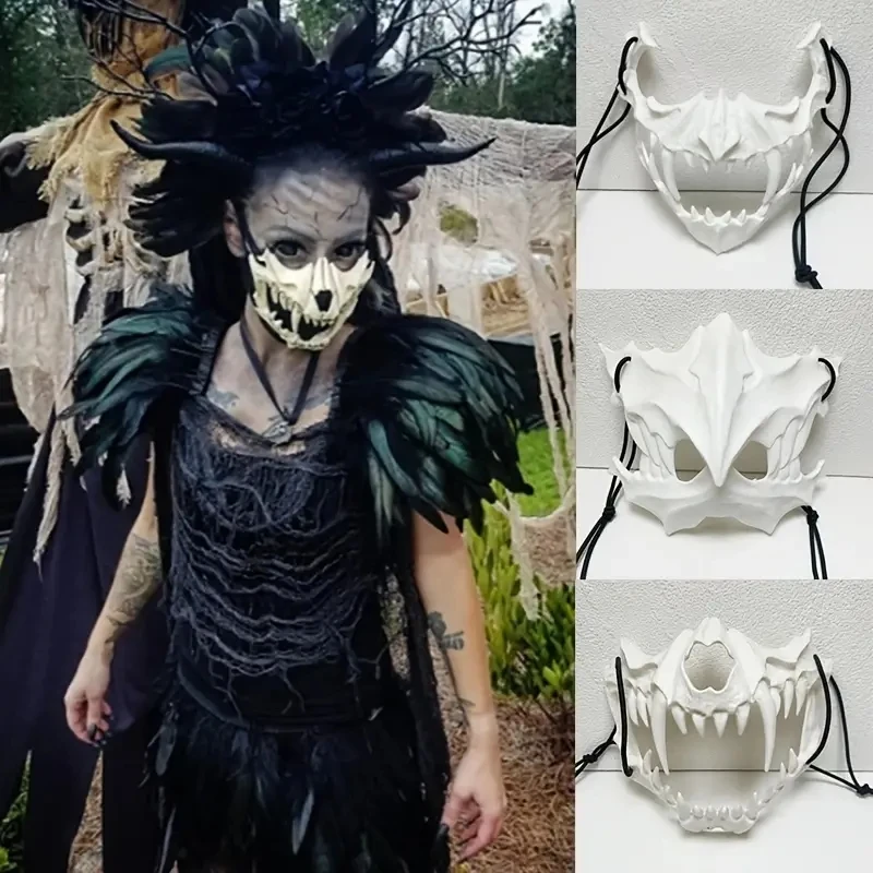 Maschera Da Festa Con Teschio Nero Bianco Donna Uomo Demone Lupo Mannaro Tigre Teschio Mezza Maschera Di Copertura Per La Danza Di Halloween Prom Masc