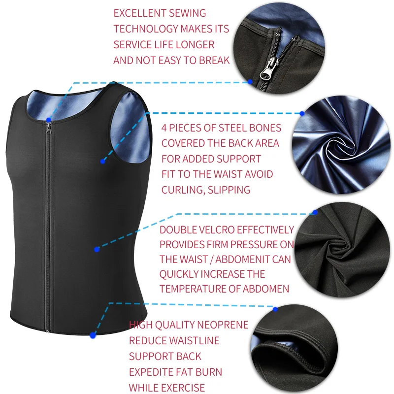 Men Waist Trainer Vest for Weight loss Hot Neoprene Corset Body Shaper COMFREE Zipper Sauna Tank Top Workout Shapers Shirt Fajas