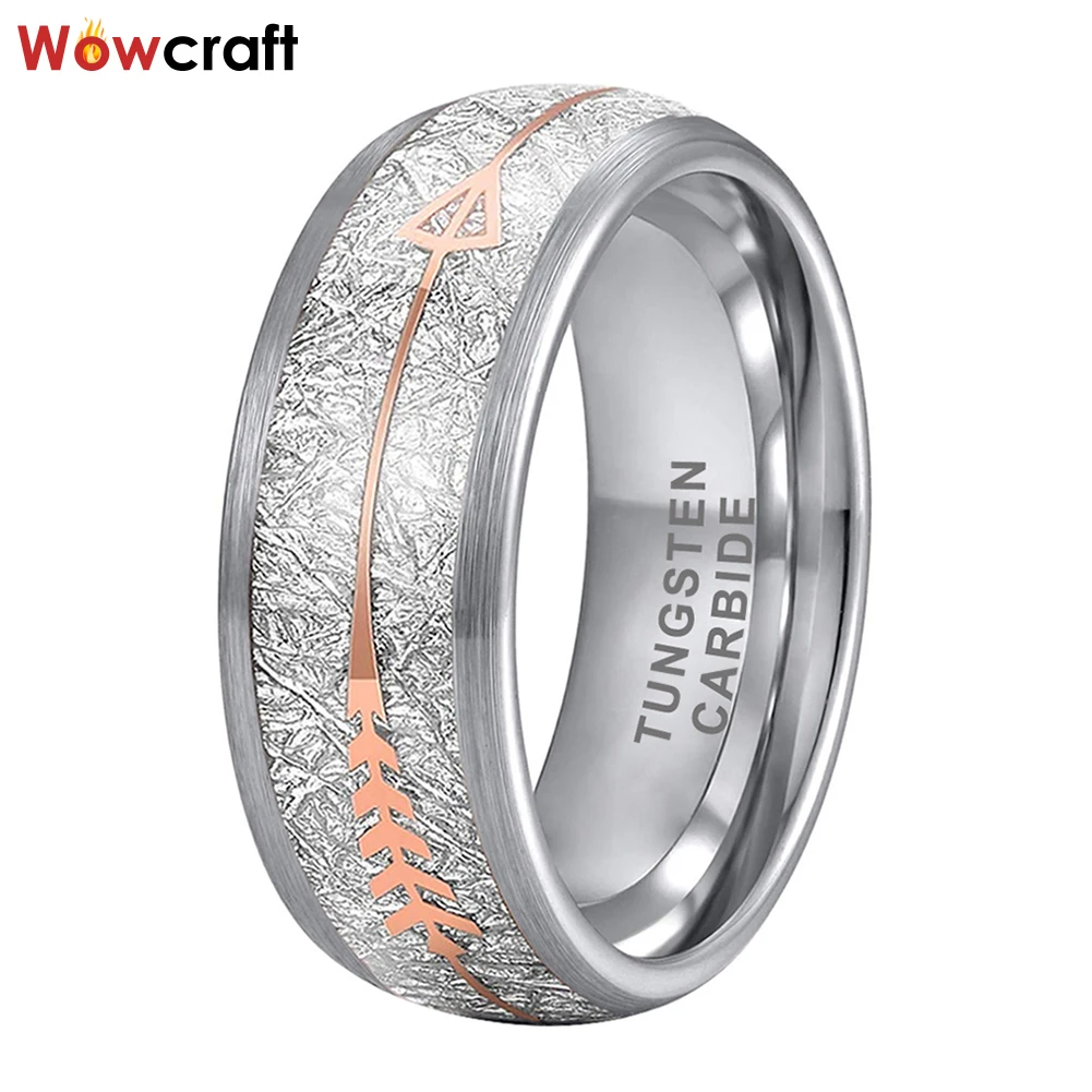 

8mm Trendy Tungsten Carbide Wedding Band Jewelry for Men Women Engagement Promise Ring Arrow Meteorite Inlay I Love You Engraved