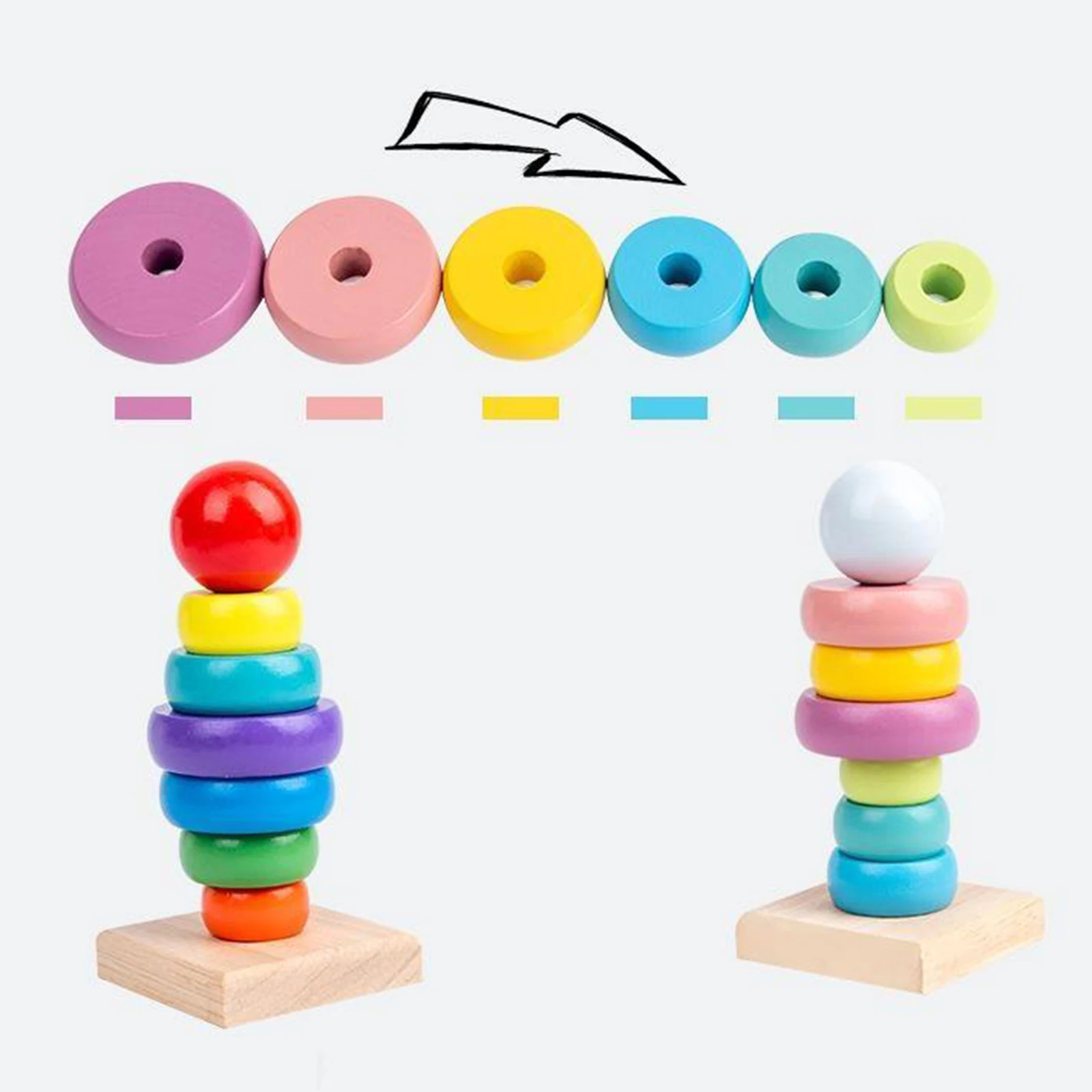 Wooden Stacking Rings Toy Baby Rainbow Tower Ring Nesting Toys Children Building Blocks Stack Up Toy Baby Kids Educational Toys