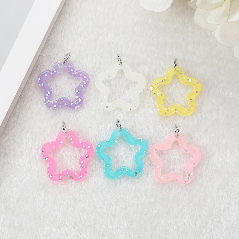 32Pcs Star Charms Flatback Harz Cabochons Keychain Anhänger Ohrringe Diy Machen Zubehör – Detail 1