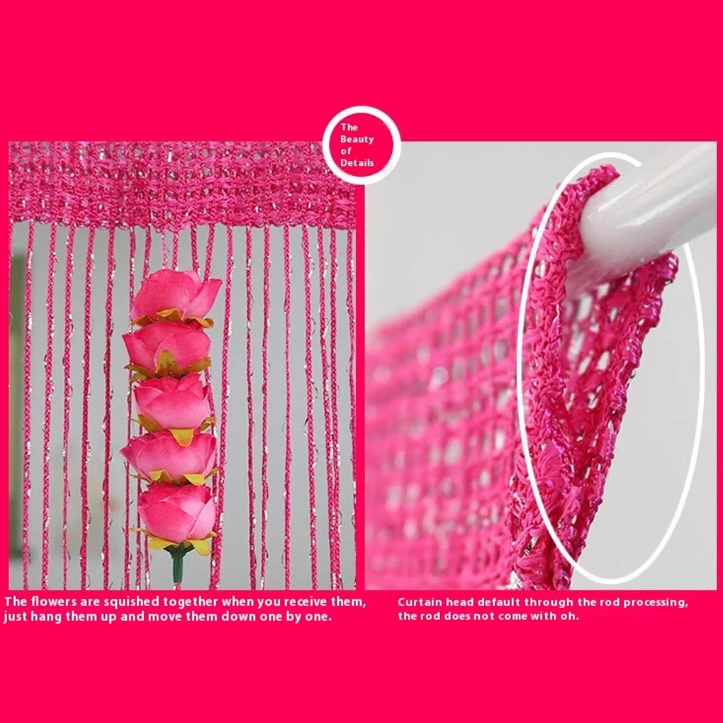 Rose Flower Door Curtain - 3D Tassel String Privacy Window Panel for Living Room Decor